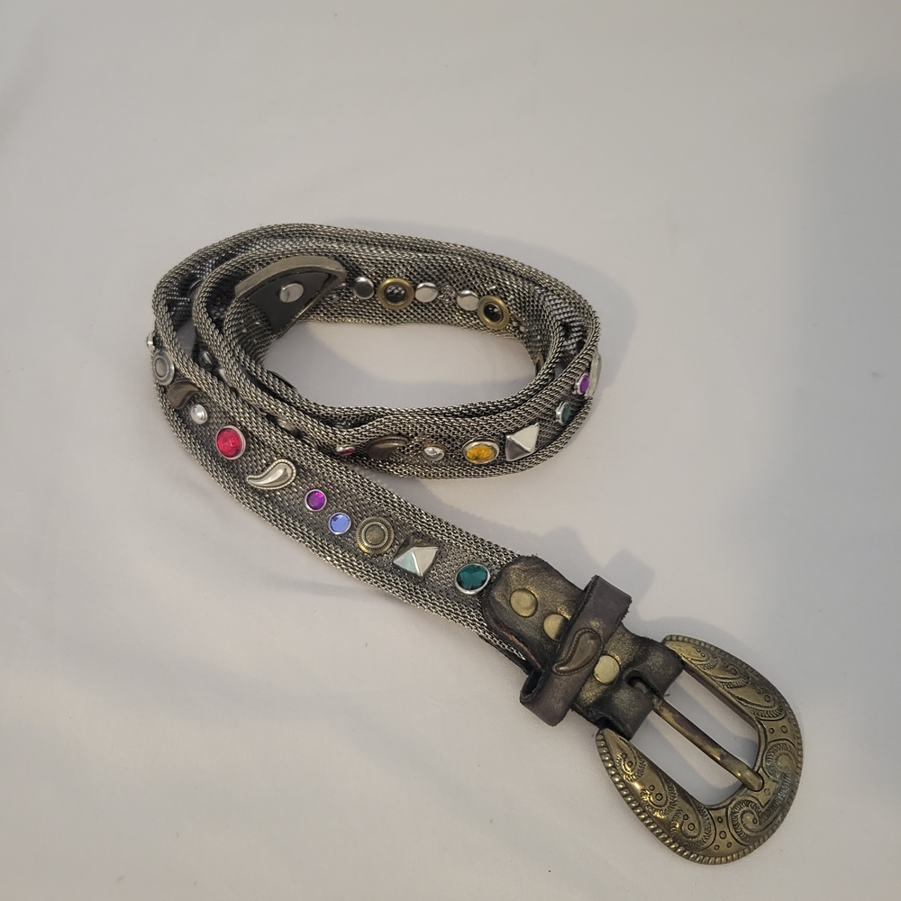 Vintage Multistone Usmeco Paris Metal Mesh Belt with Colorful Studs